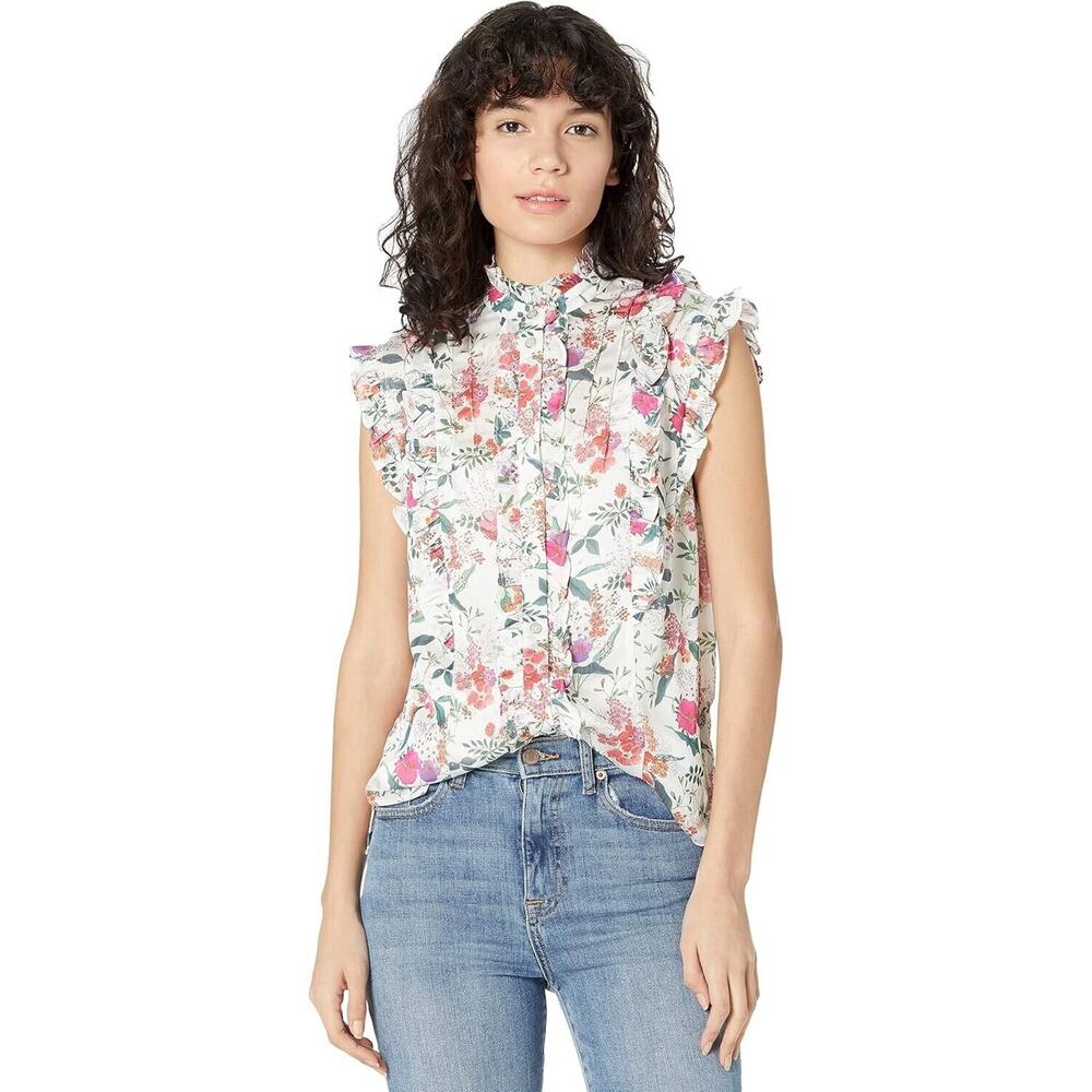 Ted Baker Floral Ruffle Blouse - White and Pink
